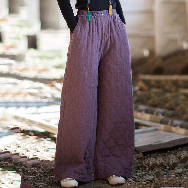 Pantalon large pour femme en coton épais uni à Buddha Stones, avec poches - image 9