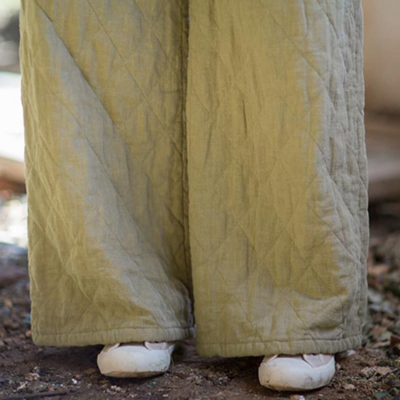 Pantalon large pour femme en coton épais uni à Buddha Stones, avec poches - image 17