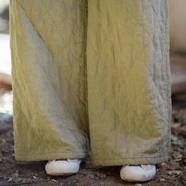 Pantalon large pour femme en coton épais uni à Buddha Stones, avec poches - image 17