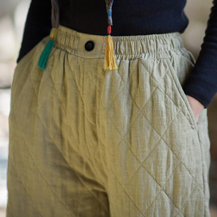 Pantalon large pour femme en coton épais uni à Buddha Stones, avec poches - image 16