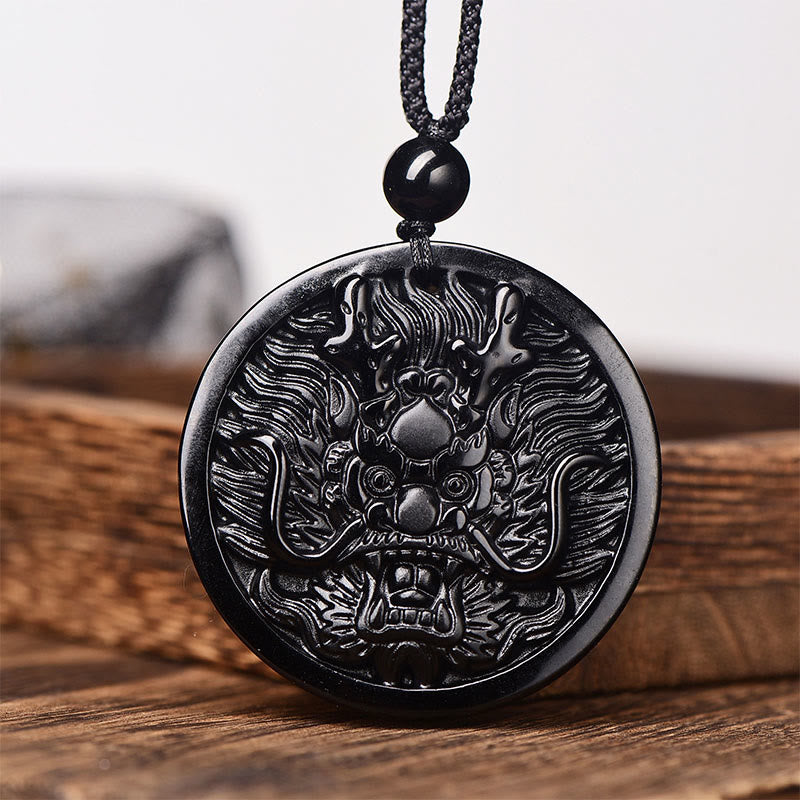 Collier pendentif en obsidienne noire dragon et Buddha Stones, symbole de transformation et d'accomplissement. - Obsidienne noire avec chaîne en corde - image 7