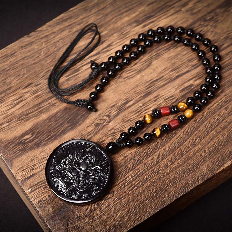 Collier pendentif en obsidienne noire dragon et Buddha Stones, symbole de transformation et d'accomplissement. - image 1