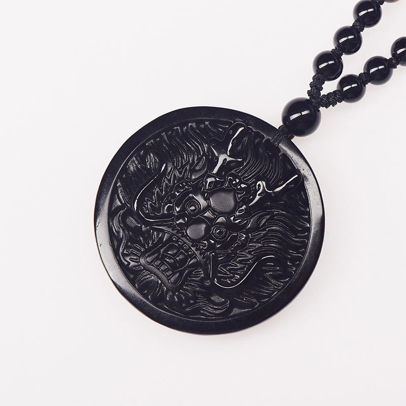 Collier pendentif en obsidienne noire dragon et Buddha Stones, symbole de transformation et d'accomplissement. - image 4
