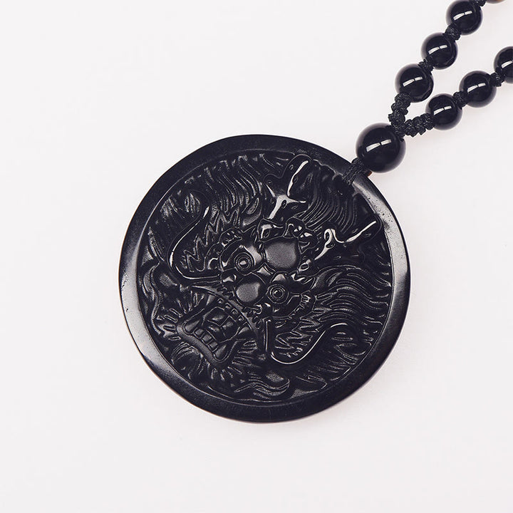 Collier pendentif en obsidienne noire dragon et Buddha Stones, symbole de transformation et d'accomplissement. - image 4