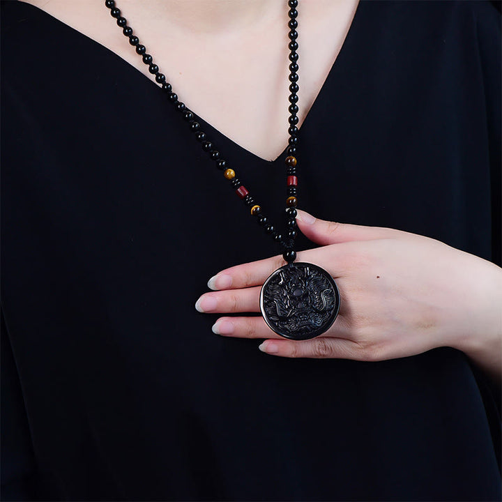 Collier pendentif en obsidienne noire dragon et Buddha Stones, symbole de transformation et d'accomplissement. - image 2