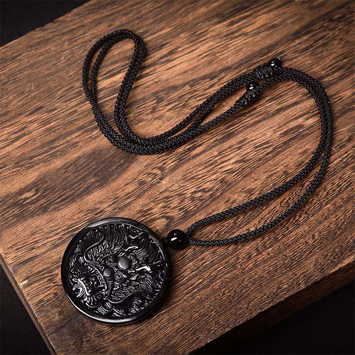 Collier pendentif en obsidienne noire dragon et Buddha Stones, symbole de transformation et d'accomplissement. - image 8