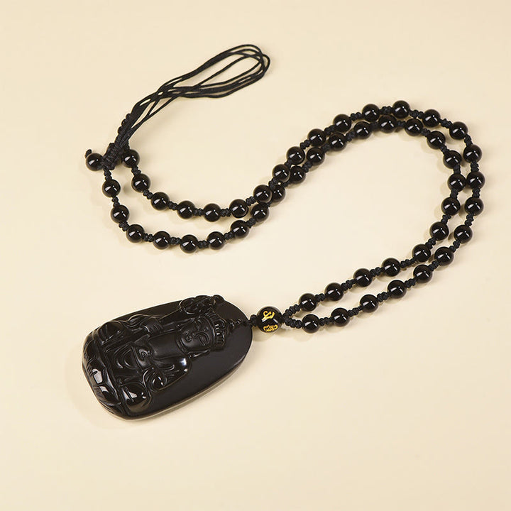 Pendentif en obsidienne noire à motif Buddha Stones Ksitigarbha, symbole de plénitude, pour un collier. - image 1