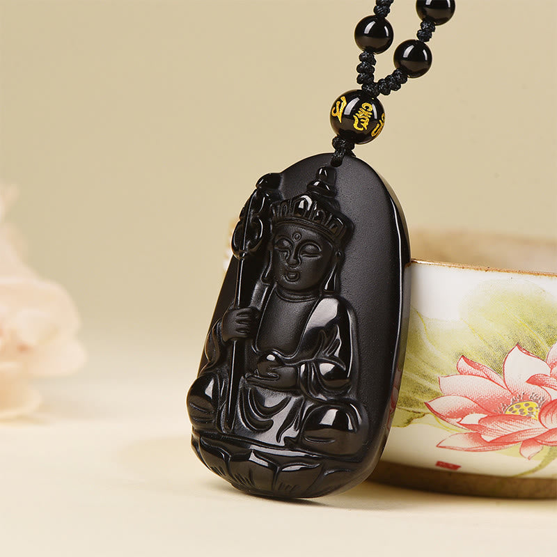 Pendentif en obsidienne noire à motif Buddha Stones Ksitigarbha, symbole de plénitude, pour un collier. - image 2