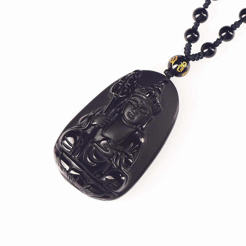 Pendentif en obsidienne noire à motif Buddha Stones Ksitigarbha, symbole de plénitude, pour un collier. - image 4