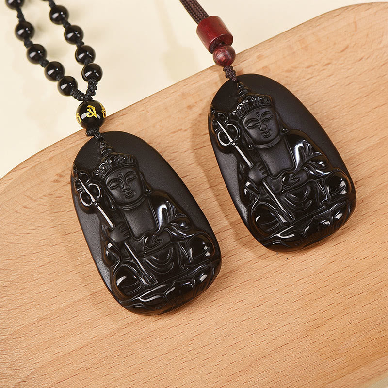 Pendentif en obsidienne noire à motif Buddha Stones Ksitigarbha, symbole de plénitude, pour un collier. - image 9