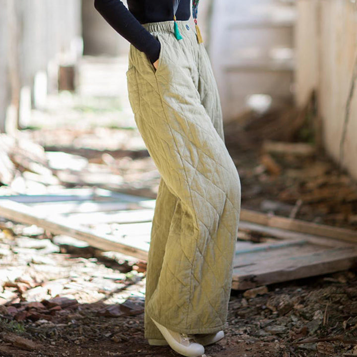 Pantalon large pour femme en coton épais uni à Buddha Stones, avec poches - image 15