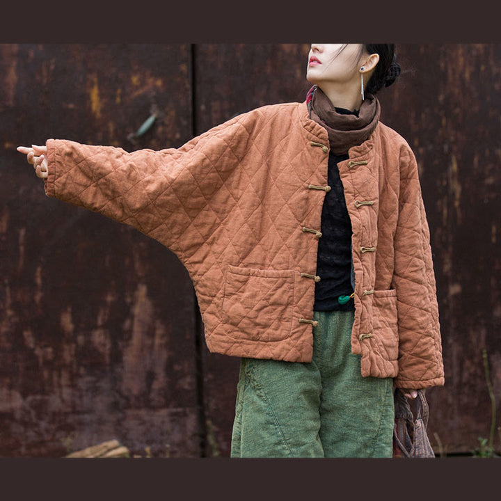 Veste thermique femme en coton à manches longues, ouverte sur le devant, avec poches et fermeture à boutons Buddha Stones Winter Frog-Button Lines - SandyBrown - US14，UK/AU18，EU46 (2XL) - image 11