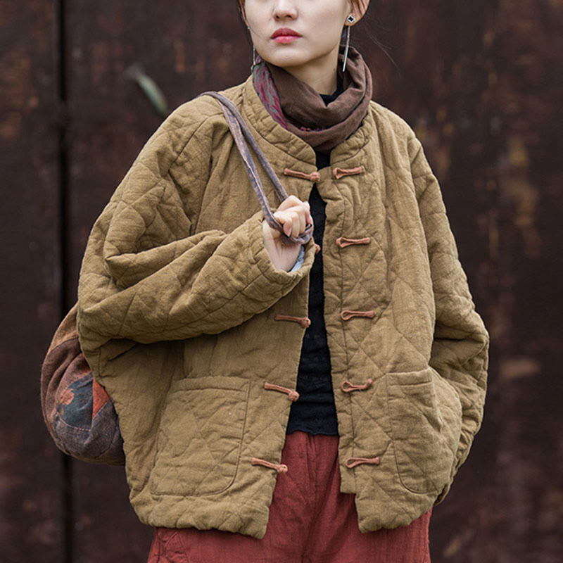 Veste thermique femme en coton à manches longues, ouverte sur le devant, avec poches et fermeture à boutons Buddha Stones Winter Frog-Button Lines - image 22