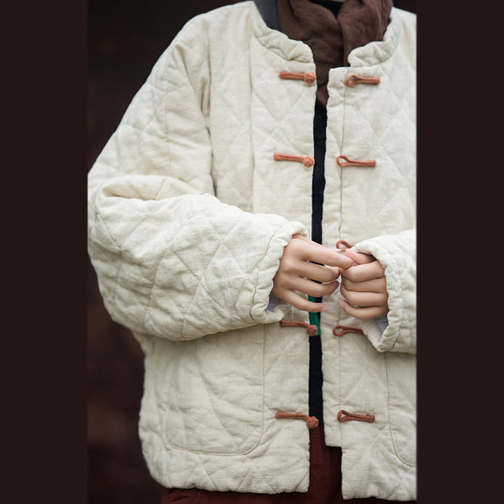 Veste thermique femme en coton à manches longues, ouverte sur le devant, avec poches et fermeture à boutons Buddha Stones Winter Frog-Button Lines - image 9