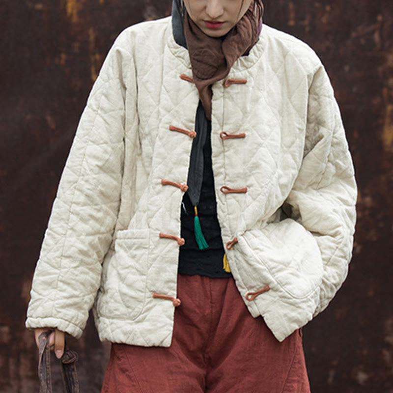 Veste thermique femme en coton à manches longues, ouverte sur le devant, avec poches et fermeture à boutons Buddha Stones Winter Frog-Button Lines - image 6