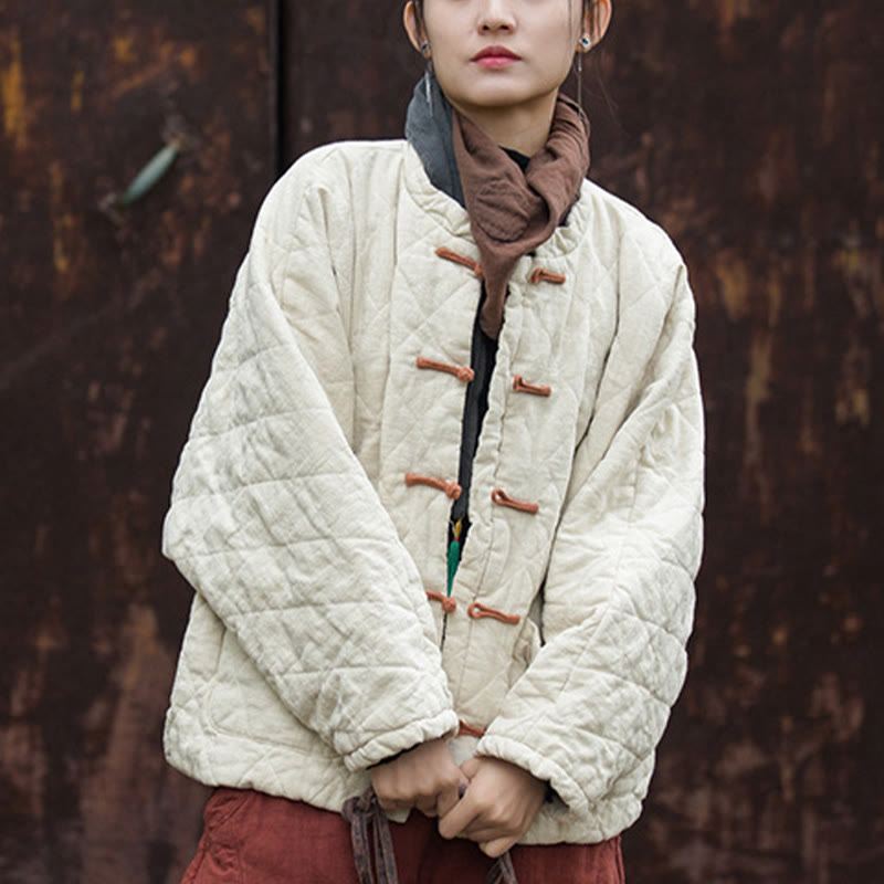 Veste thermique femme en coton à manches longues, ouverte sur le devant, avec poches et fermeture à boutons Buddha Stones Winter Frog-Button Lines - image 5