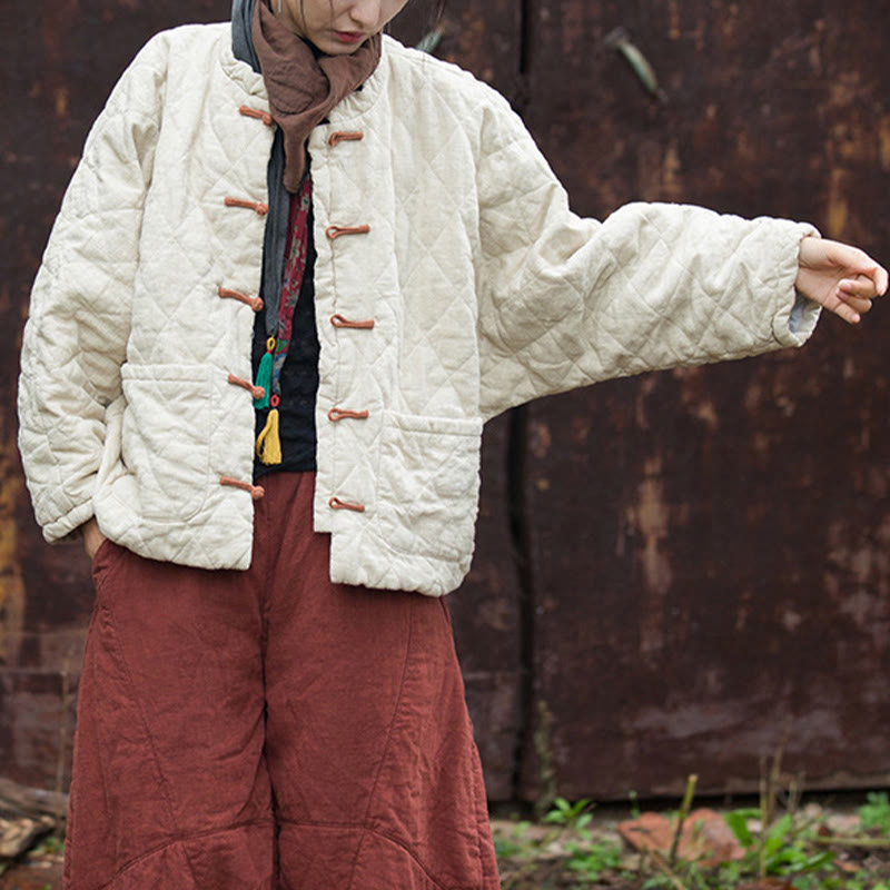 Veste thermique femme en coton à manches longues, ouverte sur le devant, avec poches et fermeture à boutons Buddha Stones Winter Frog-Button Lines - image 8