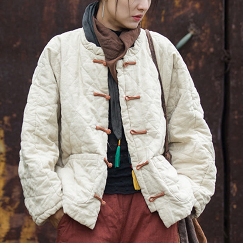 Veste thermique femme en coton à manches longues, ouverte sur le devant, avec poches et fermeture à boutons Buddha Stones Winter Frog-Button Lines - image 7