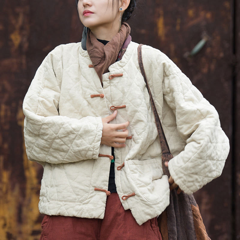 Veste thermique femme en coton à manches longues, ouverte sur le devant, avec poches et fermeture à boutons Buddha Stones Winter Frog-Button Lines - image 2