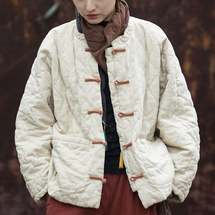 Veste thermique femme en coton à manches longues, ouverte sur le devant, avec poches et fermeture à boutons Buddha Stones Winter Frog-Button Lines - image 4