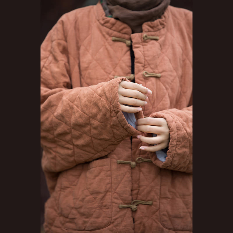 Veste thermique femme en coton à manches longues, ouverte sur le devant, avec poches et fermeture à boutons Buddha Stones Winter Frog-Button Lines - image 20
