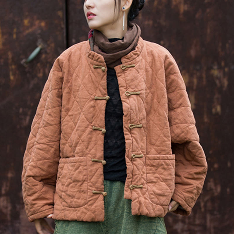 Veste thermique femme en coton à manches longues, ouverte sur le devant, avec poches et fermeture à boutons Buddha Stones Winter Frog-Button Lines - image 12