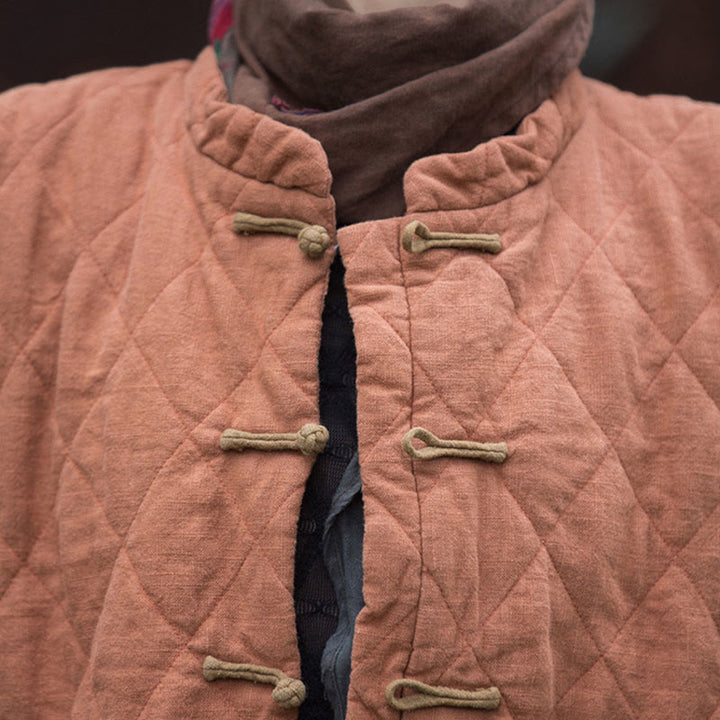 Veste thermique femme en coton à manches longues, ouverte sur le devant, avec poches et fermeture à boutons Buddha Stones Winter Frog-Button Lines - image 19