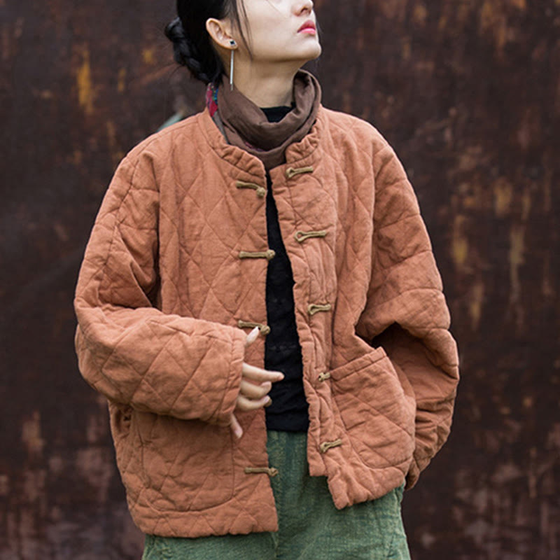 Veste thermique femme en coton à manches longues, ouverte sur le devant, avec poches et fermeture à boutons Buddha Stones Winter Frog-Button Lines - image 17