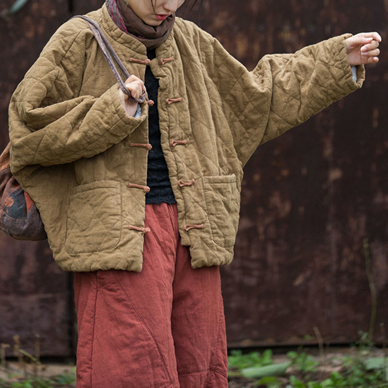 Veste thermique femme en coton à manches longues, ouverte sur le devant, avec poches et fermeture à boutons Buddha Stones Winter Frog-Button Lines - image 29