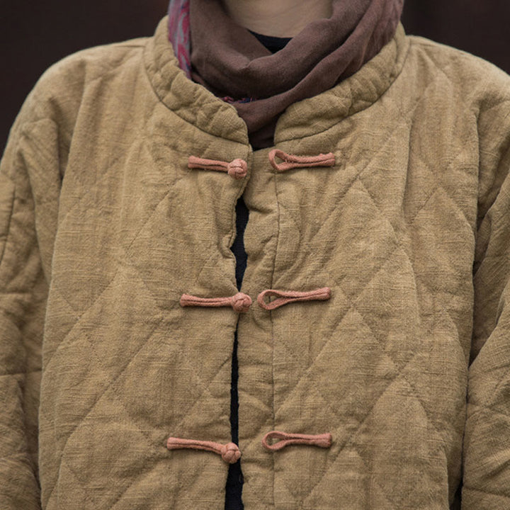 Veste thermique femme en coton à manches longues, ouverte sur le devant, avec poches et fermeture à boutons Buddha Stones Winter Frog-Button Lines - image 30