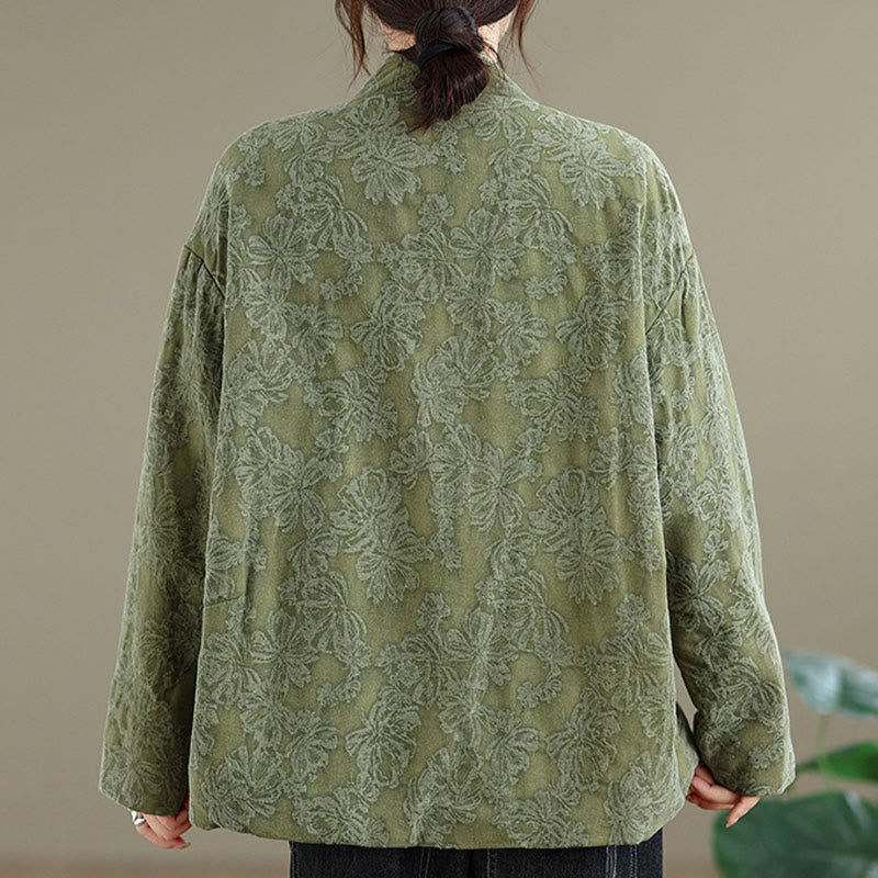 Veste thermique d'hiver pour femme, col en V, jacquard, manches longues, fermeture à boutons brandebourg, en coton, avec poches , Buddha Stones - image 3