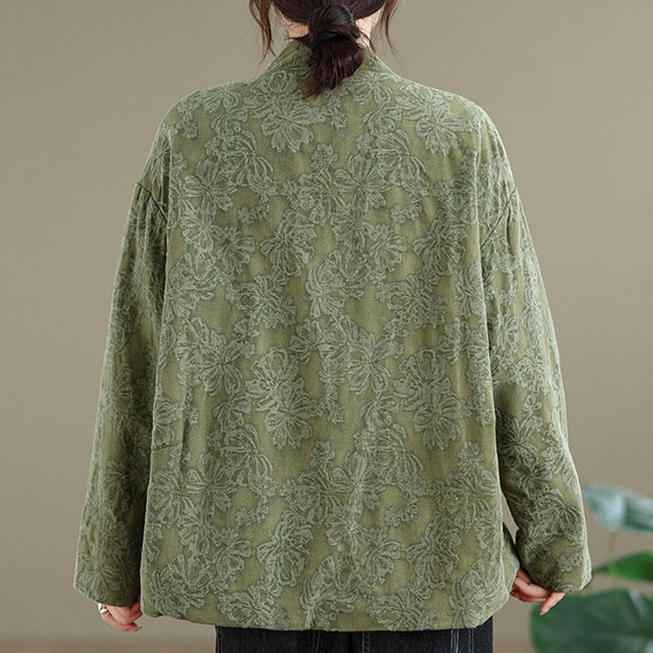 Veste thermique d'hiver pour femme, col en V, jacquard, manches longues, fermeture à boutons brandebourg, en coton, avec poches , Buddha Stones - image 3