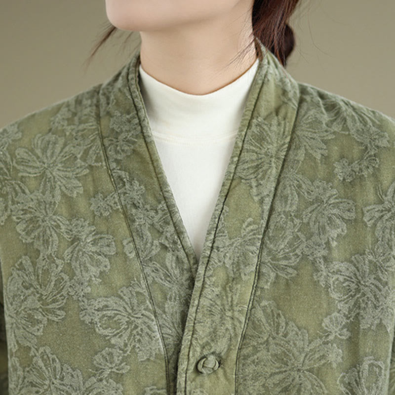 Veste thermique d'hiver pour femme, col en V, jacquard, manches longues, fermeture à boutons brandebourg, en coton, avec poches , Buddha Stones - image 6