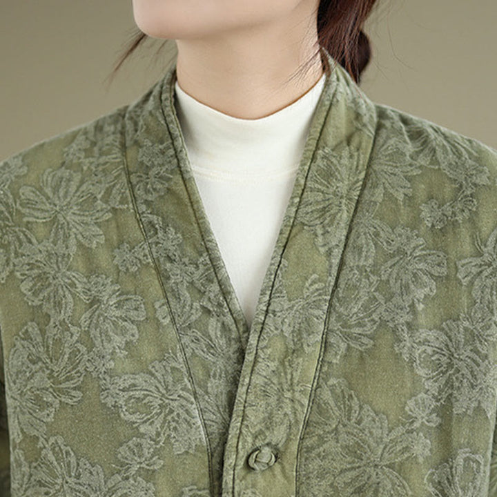 Veste thermique d'hiver pour femme, col en V, jacquard, manches longues, fermeture à boutons brandebourg, en coton, avec poches , Buddha Stones - image 6