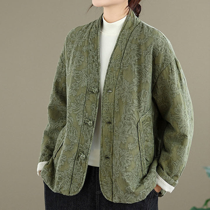 Veste thermique d'hiver pour femme, col en V, jacquard, manches longues, fermeture à boutons brandebourg, en coton, avec poches , Buddha Stones - image 4