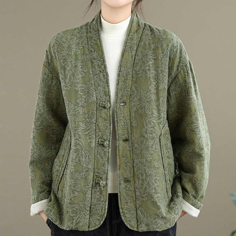 Veste thermique d'hiver pour femme, col en V, jacquard, manches longues, fermeture à boutons brandebourg, en coton, avec poches , Buddha Stones - image 2