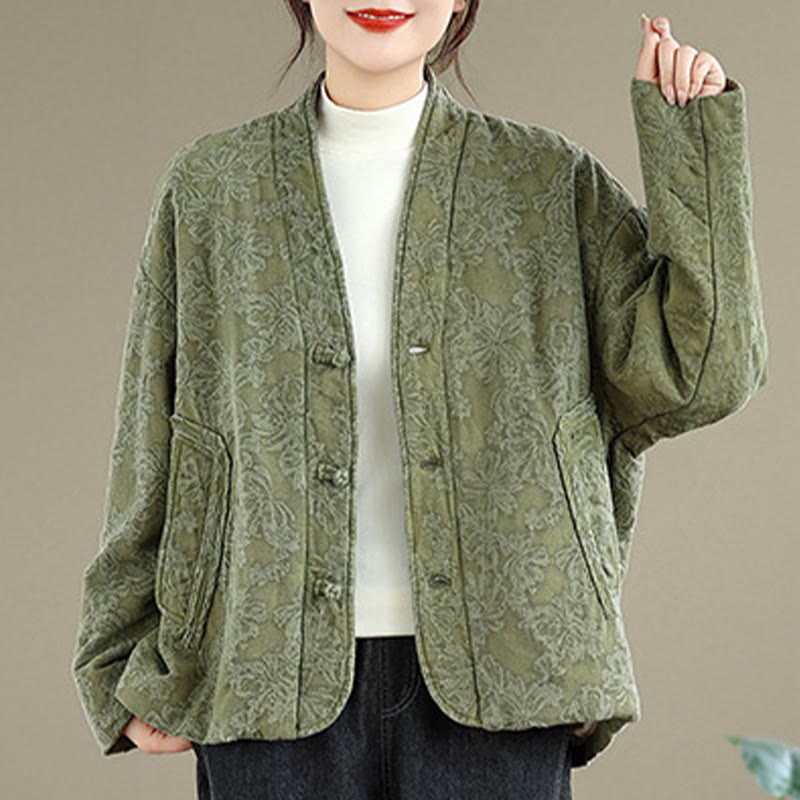 Veste thermique d'hiver pour femme, col en V, jacquard, manches longues, fermeture à boutons brandebourg, en coton, avec poches , Buddha Stones - image 5