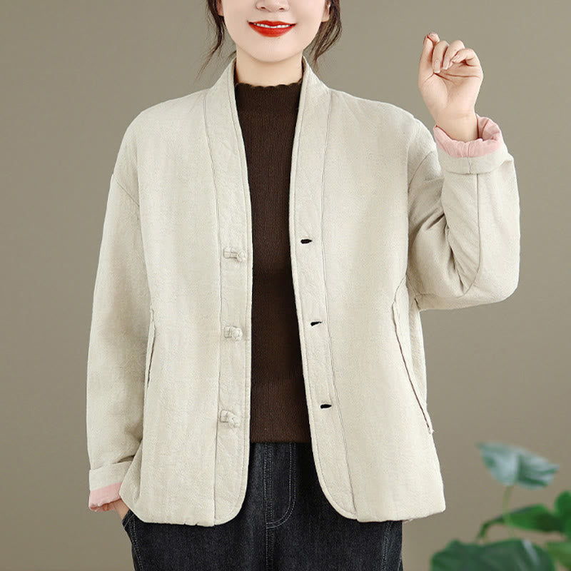 Veste thermique d'hiver pour femme, col en V, jacquard, manches longues, fermeture à boutons brandebourg, en coton, avec poches , Buddha Stones - image 15