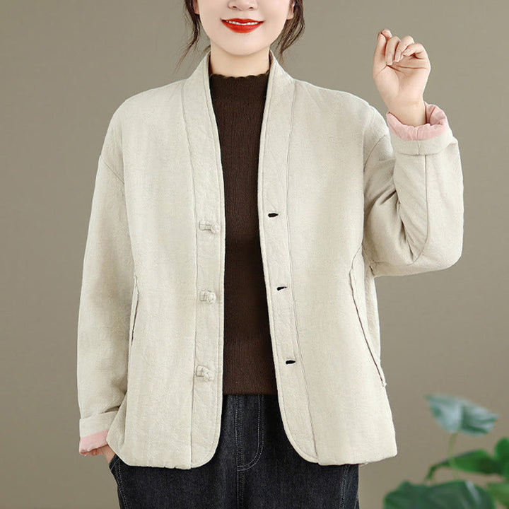 Veste thermique d'hiver pour femme, col en V, jacquard, manches longues, fermeture à boutons brandebourg, en coton, avec poches , Buddha Stones - image 15