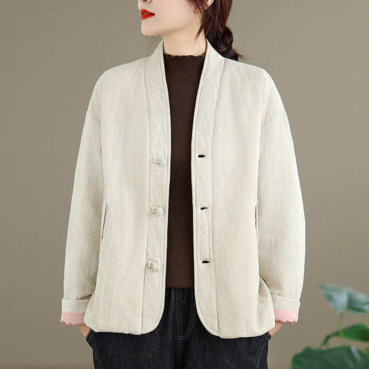 Veste thermique d'hiver pour femme, col en V, jacquard, manches longues, fermeture à boutons brandebourg, en coton, avec poches , Buddha Stones - image 16