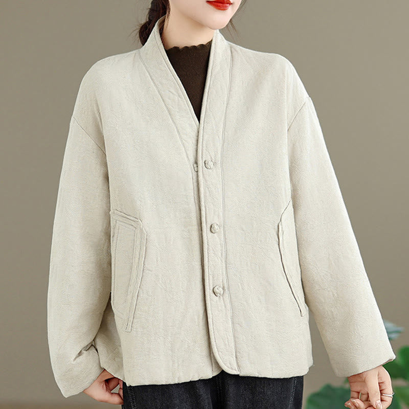 Veste thermique d'hiver pour femme, col en V, jacquard, manches longues, fermeture à boutons brandebourg, en coton, avec poches , Buddha Stones - image 13