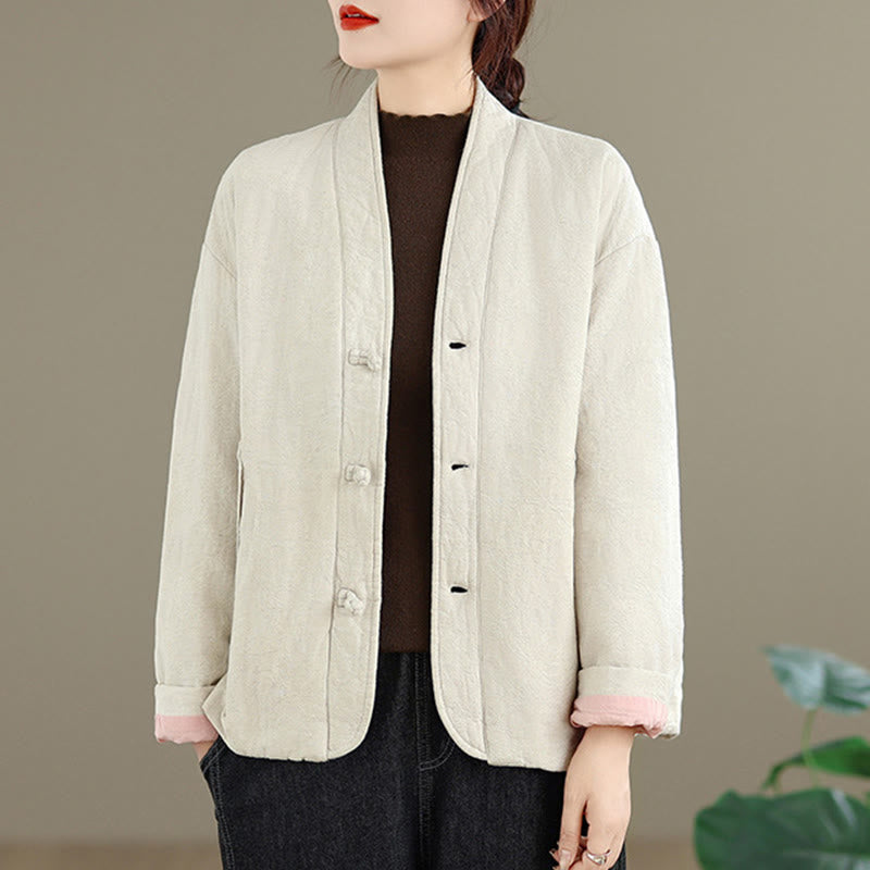 Veste thermique d'hiver pour femme, col en V, jacquard, manches longues, fermeture à boutons brandebourg, en coton, avec poches , Buddha Stones - image 18