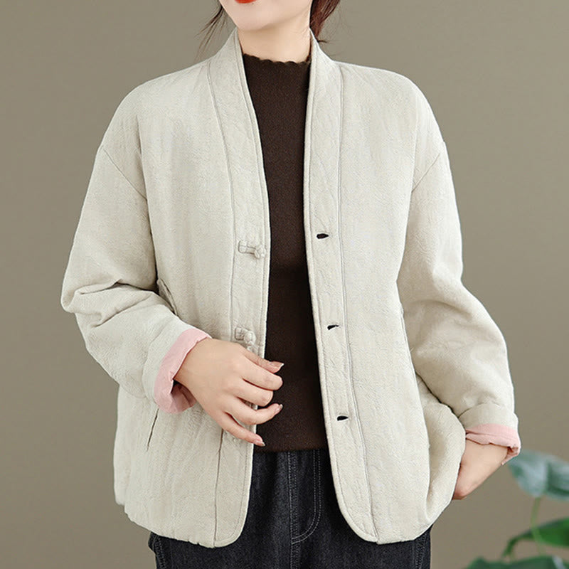 Veste thermique d'hiver pour femme, col en V, jacquard, manches longues, fermeture à boutons brandebourg, en coton, avec poches , Buddha Stones - image 17