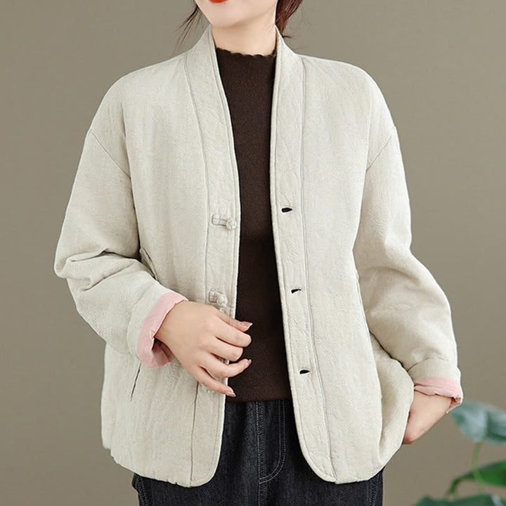 Veste thermique d'hiver pour femme, col en V, jacquard, manches longues, fermeture à boutons brandebourg, en coton, avec poches , Buddha Stones - image 17