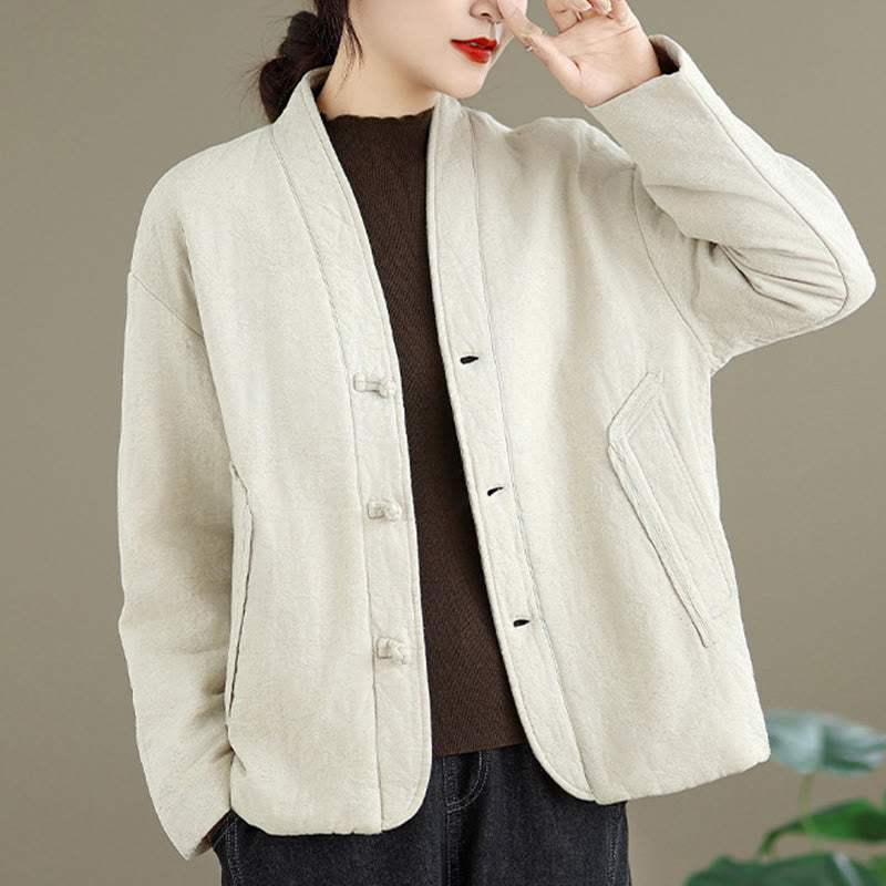 Veste thermique d'hiver pour femme, col en V, jacquard, manches longues, fermeture à boutons brandebourg, en coton, avec poches , Buddha Stones - image 14