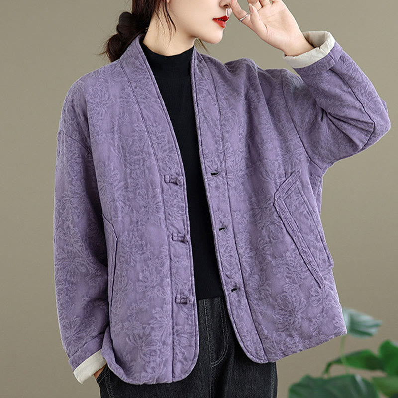 Veste thermique d'hiver pour femme, col en V, jacquard, manches longues, fermeture à boutons brandebourg, en coton, avec poches , Buddha Stones - image 24