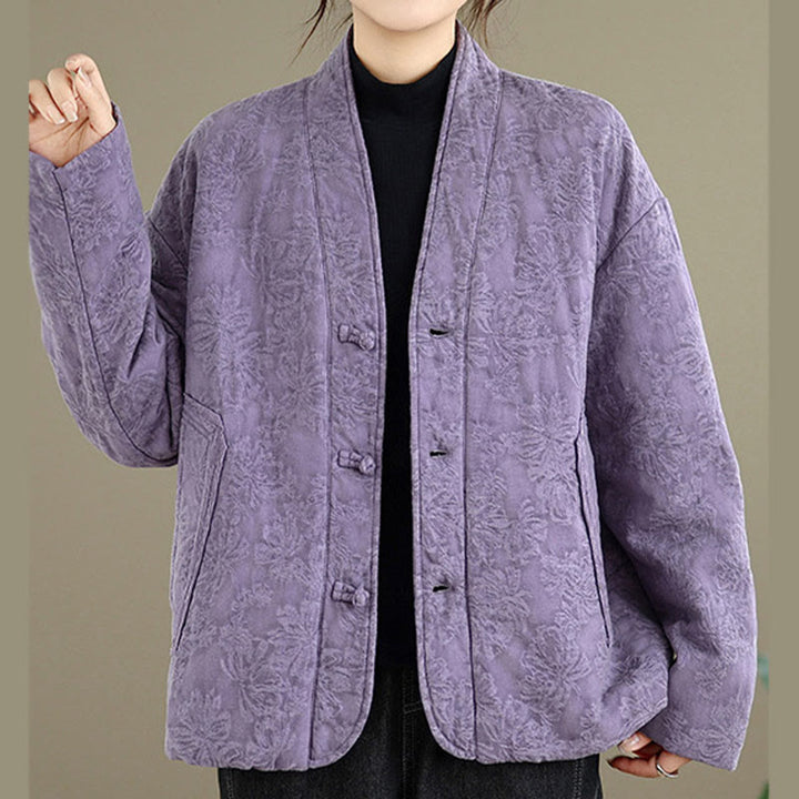 Veste thermique d'hiver pour femme, col en V, jacquard, manches longues, fermeture à boutons brandebourg, en coton, avec poches , Buddha Stones - image 20