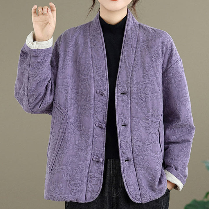 Veste thermique d'hiver pour femme, col en V, jacquard, manches longues, fermeture à boutons brandebourg, en coton, avec poches , Buddha Stones - image 23