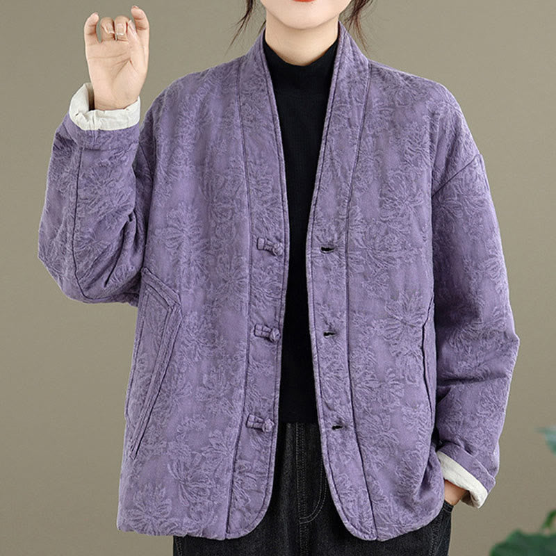 Veste thermique d'hiver pour femme, col en V, jacquard, manches longues, fermeture à boutons brandebourg, en coton, avec poches , Buddha Stones - image 23