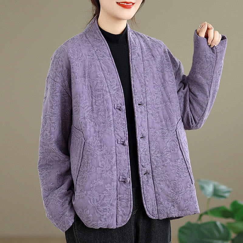 Veste thermique d'hiver pour femme, col en V, jacquard, manches longues, fermeture à boutons brandebourg, en coton, avec poches , Buddha Stones - image 21